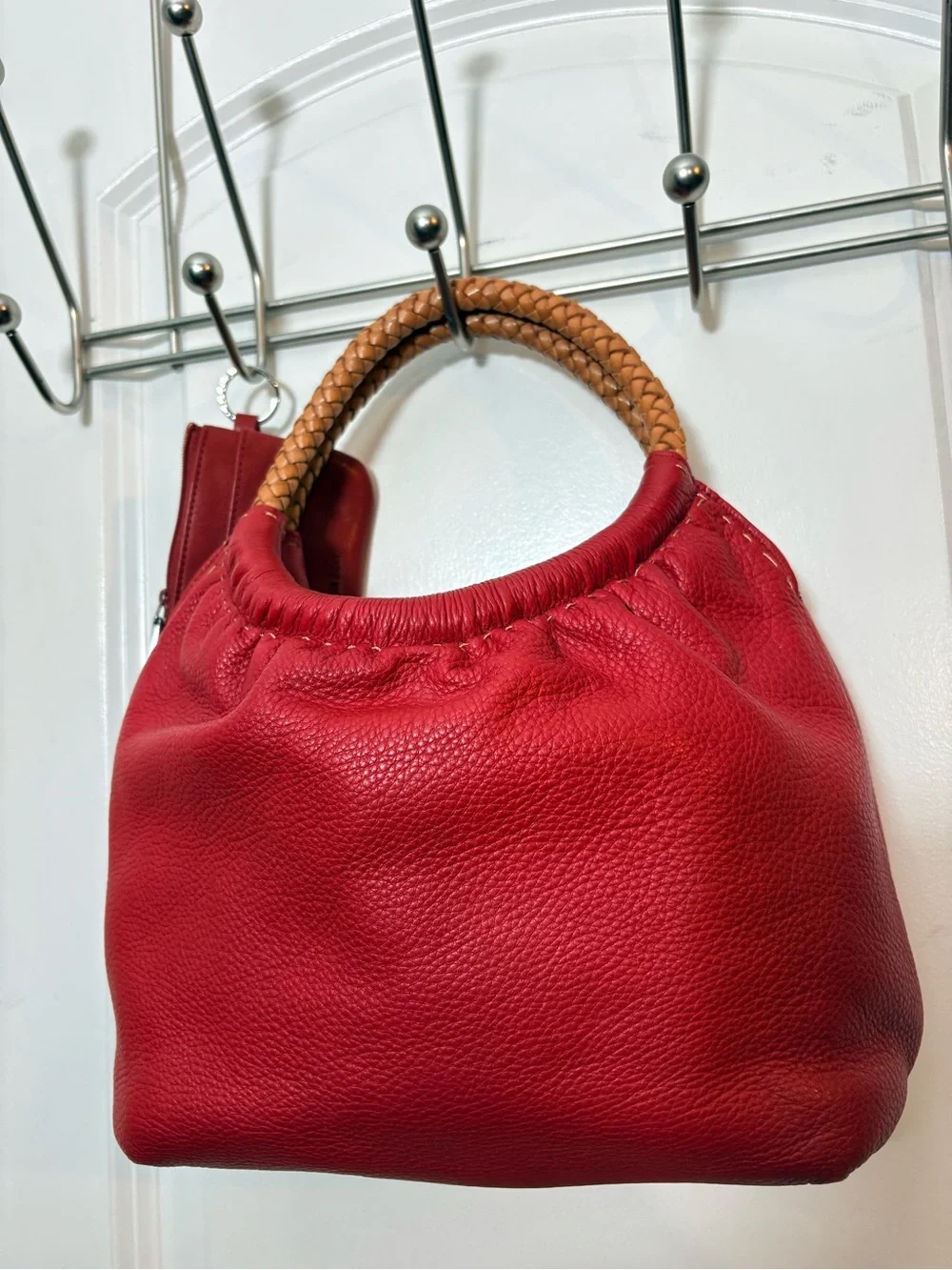 Fossil Red Pebbled Leather Mini Hobo Handbag ZB8590 + Matching Card Case Bundle